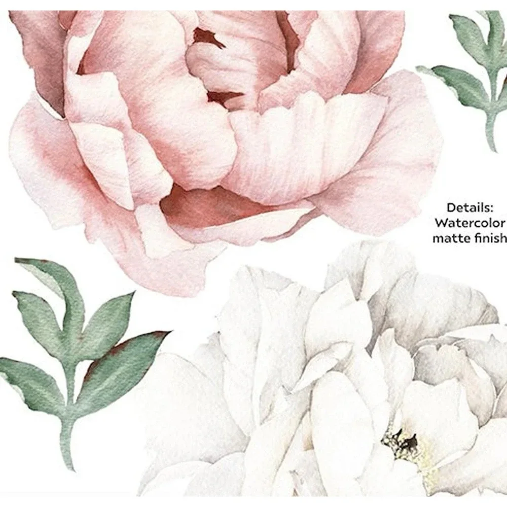 3 Rolls Wallpick Large Pink &‎ White Peonies Wall Decals